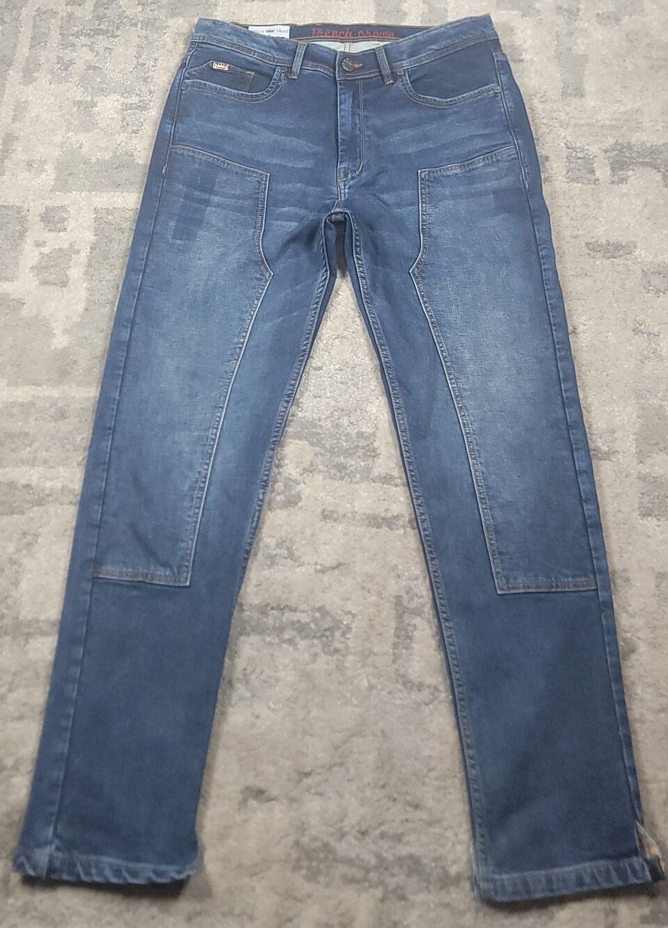 French Crown Men's Relaxed Fit Double Knee Split Hem Blue Denim Jeans Sz 35x29.5